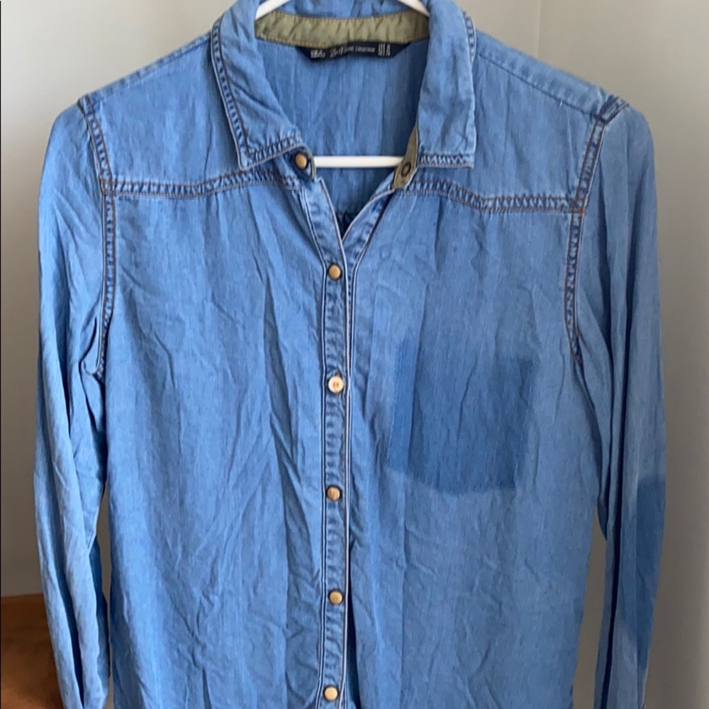 Zara blue denim color button down shirt